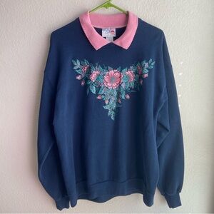 Vintage Collared Sweatshirt with Floral Details